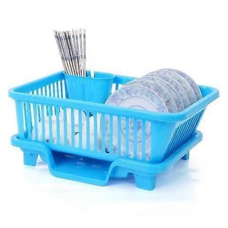 Opvaskestativ med bakke til køkken, plastik opvaskestativ til vask, bestikbakke, opbevaringsstativ til opvask