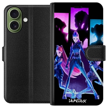 Yhteensopiva Lompakkokotelo Apple Apple iPhone 17 Tulevaisuutta ennustava tyttöryhmän kuva, jossa on neonvaloja ja voimakkaita värejä sci-fi-estee