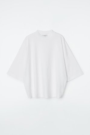 COS Women's Regular Boxy Mock-Neck T-Shirt in White