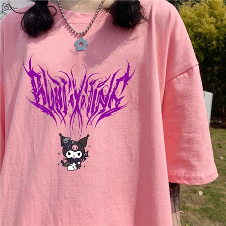 Kuromi T-shirt Hip Hop Graffiti T-shirt Loose Fit Pink