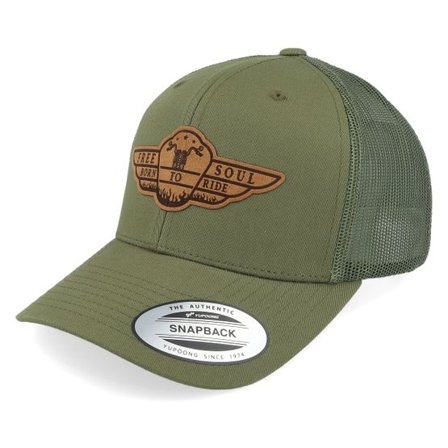 Born To Ride - Grön trucker Keps - Free Soul Biker Patch Buck Green Trucker @ Hatstore