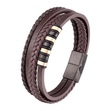 Stilrent Hållbart HÖGKVALITET Väven Läder Armband Brun-Svart 19CM