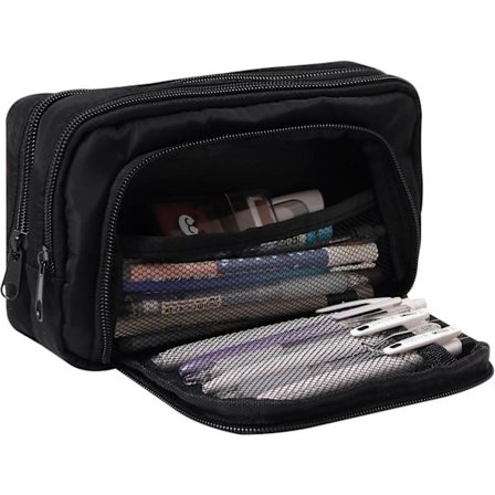 Multifunktionelt penalhus, Penalhus Stor Kapacitet 3 Rum, Penalhus / Penalhusetui – Sort/Pink/Beige