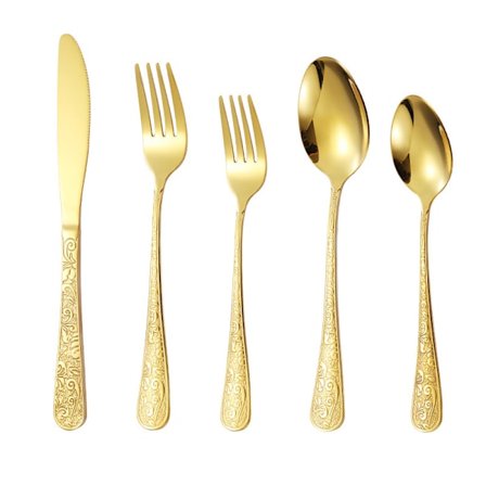 Rustfrit stål guldbestiksæt, spisebestik, fantastisk til familiesammenkomster og daglig brug, 5 dele