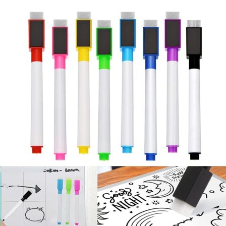 Whiteboard-penner - 8 farger magnetiske whiteboard-penner og viskelærsett - Fin spiss tørrslett whiteboard-markeringspenner for glatte overflater