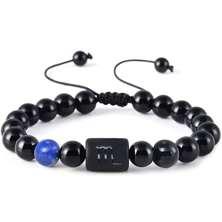 Wekity Zodiac Armbånd for Menn Kvinner, 8mm 10mm Naturlig Svart Onyx Stein Stjernetegn Konstellasjon Horoskop Armbånd Gaver
