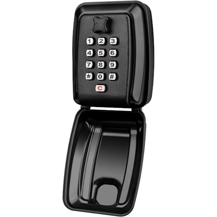 Sort Vandtæt Nøgleboks til Montering på Væggen med 12-cifret Kode Udendørs Nøgleboks Stor Boks til Hjem, Airbnb, Skole, Fabrik