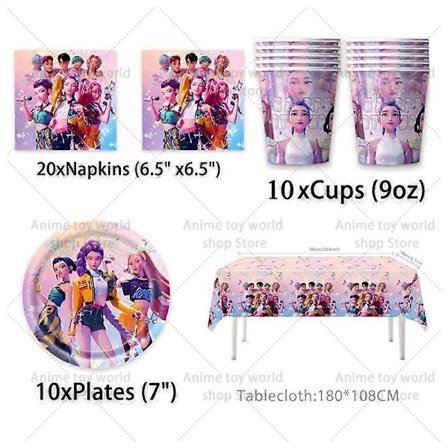 KPop Demon Hunters Födelsedagskalas Set: dukar, tallrikar, koppar, ballonger, Tårtdekoration för barn [DB]