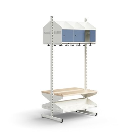 Garderobemodul ENTRY, grundsektion gulv, 6 metaldøre, 1800x900x600 mm, hvid/blå