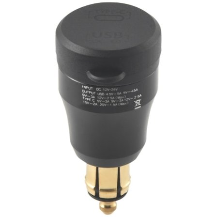 Motorsykkel Vanntett Hurtiglader med USB Type-C Port 12V/24V Qc3.0 Power Din Stikkontakt for Svart