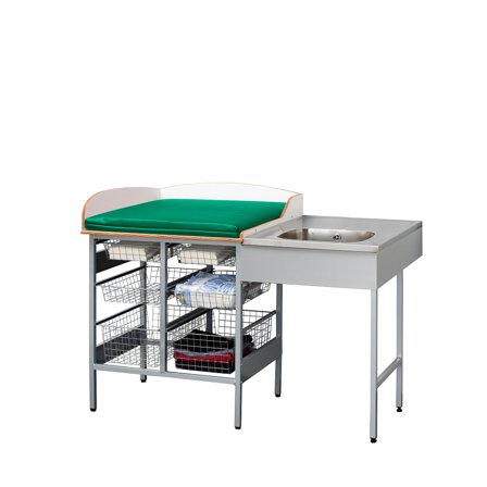 Wickeltisch mit Ablage NEIL, inkl. Waschbecken R/H, 1400x800 mm