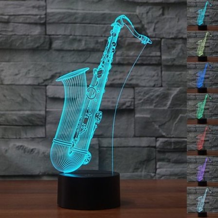 3D Saksofon Nattelys Berøringsbryter Bordskrive Optisk Illusjon Lamper 7 Farge Skiftende Lys LED Bordlampe Jul Hjem Kjærlighet Bursdag Barn Barn D