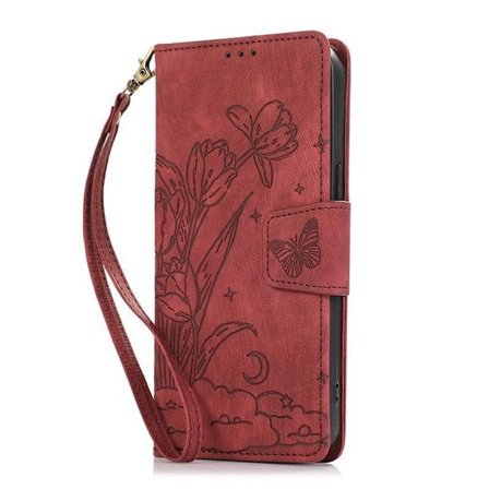(För iPhone 14 Pro MAX) Präglad fjäril lädertelefonfodral med ko