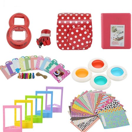 Tilbehørssæt til Fujifilm Instax Mini 8/9 - Prikket Rød