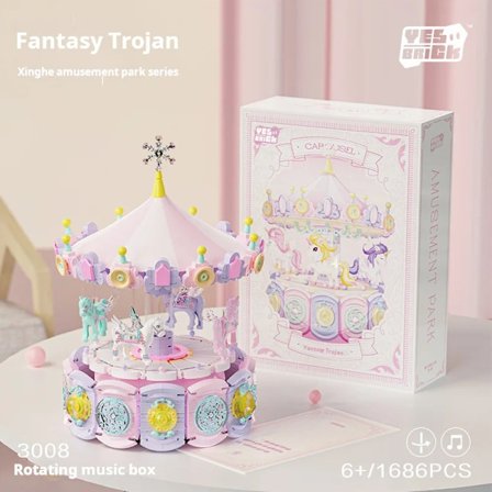 YES Bricks Byggeklodser Legetøj Kreativ Karrusel Musikboks, DIY Samlingsmodel Velegnet til Hjemmeindretning Drenge og Piger Gaver (FMY)