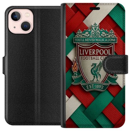 Kompatibel Tegnebogsetui til Apple Apple iPhone 13 mini Liverpool Football Club-emblem med You'll Never Walk Alone i kraftigt grafisk design for passi