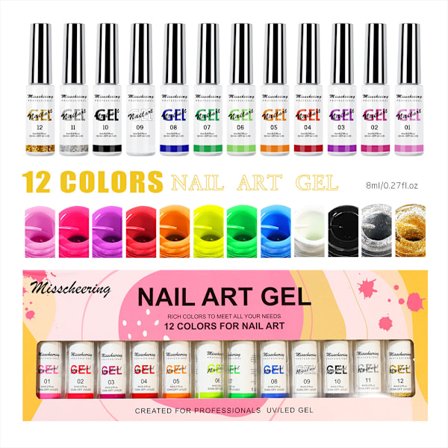 12 farger trådlim 3D-malt negletrådlim nail art tråd lim krok tråd sett