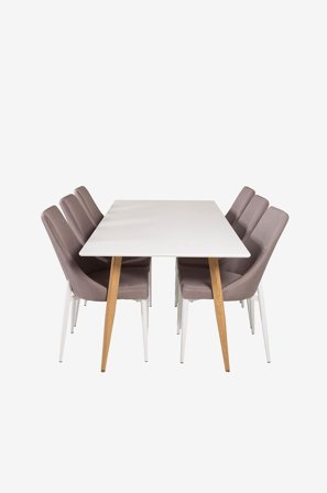 Venture Home - Spisegruppe Penally med spisebordsstol Leone - Hvid - Spisebordssæt 6 personer - Fra Homeroom