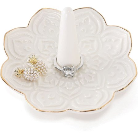 Keramisk Hvid Mandala Smykkeholder Dekorativ Ringholder/Smykkeskål Valentinsdag Forlovelse Bryllup Fødselsdagsgaver til Kvinder Hende