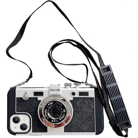 UBIUO Emily in Paris Telefondeksel for iPhone 13 Pro Max Søtt 3D Vintage Kamera Telefondeksel med Lanyard Justerbar Skulderstropp Unik Kul Silikon PC