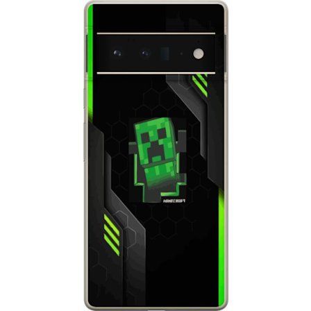 Kompatibelt Mobilskal till Google Google Pixel 6 Pro Grön pixelbaserad creeperliknande spelillustration med futuriska neoninslag och mörk techbakgru