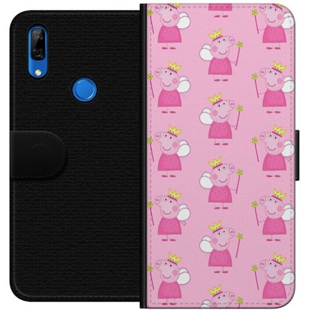 Yhteensopiva Lompakkokotelo Huawei P Smart Z Greta Gris ja Peppa Pig dinosauruksella ja eläimillä, leikkisä piirretty lasten kohtaus sinisellä tau