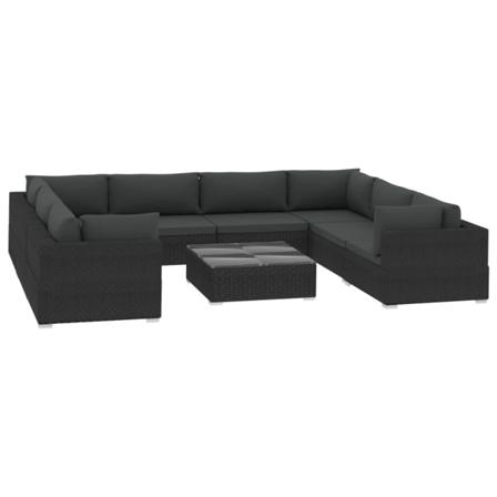 Vidaxl Loungeset För Trädgården Med Dynor 9 Delar Konstrotting S Svart