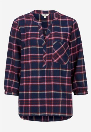 Cellbes of Sweden - Bluse i flonel med brystlomme i blå / ternet til damer i størrelse 42/44