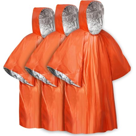 Overlevelses sovepose, 3-pak nødoverlevelsesponcho, Mylar termisk sovepose, med hætte, termisk