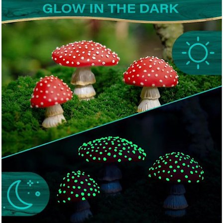 Svampe til haven, Gløder i mørket, Fe-have Dekoration Tilbehør, Mikrolandskab, Svampe Statue (FMY)