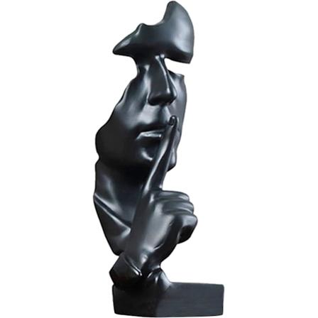 Silence Is Golden Thinker Statue - 28cm Moderne og Kreativ Abstrakt Skulptur av Stille Mann Statue Figur for Hjem Stue Kontor Skrivebord black