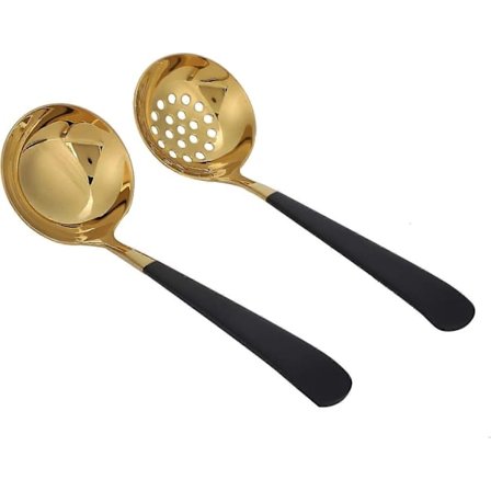 Suppeske og hulske sæt, køkkenredskaber til madlavning og servering, rustfrit stål skimmer bestiksæt, 2 stk