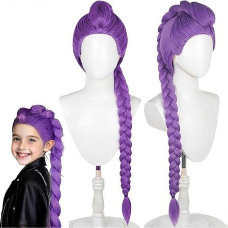 Upea Demon Hunters Rumi -peruukki 40" violetit hiustenpidennykset säädettävällä hatulla lapsille ja aikuisille, Rumi-asu lasten Halloween-anime-