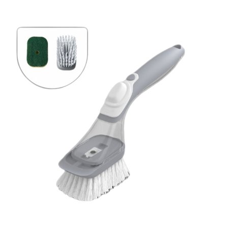 Diskborste med tvåldispenser och förvaring, diskskrubber med handtag Grå