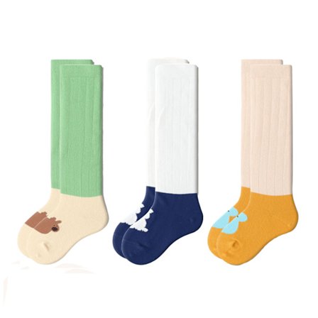 3 par baby over-knee strømper dyremønster hold varme elastiske åndbare bløde bomuldsstrømper til daglig brug M (1-3 år gamle)