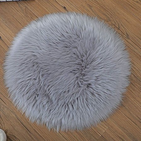 Imiteret pels fåreskind stil tæppe, imiteret fleece stolbetræk sædehynde bløde fluffy lodne tæpper til soveværelse sofa gulv (Rund grå, 45 x 45 cm) 