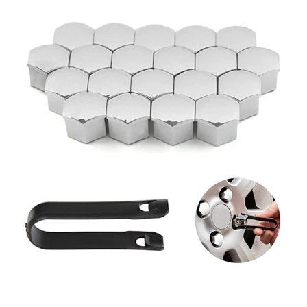 20 stk. Hjulmøtrik Dæksler, 17mm Støvsikre Fælgdæksel Belægning, Hexagonale Krom Bolt Dæksler Hjulmøtrik Dæksler, Sølv