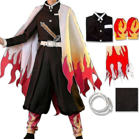 Demon Slayer Rengoku Kyoujurou Cosplay Kostume til Halloween Fest Anime Sæt Gaver (FMYED)