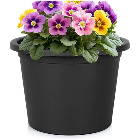 Trädgårdskruka i plast, svart, rund, 27,5 cm