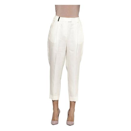 Peserico, Tapered Trousers Wit, Dames, Maat:S,linnen