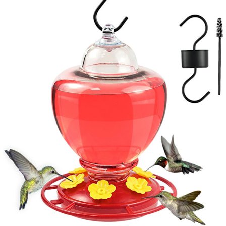 Kolibrimater, plast 40 oz hengende kolibrimatere for utendørs maur og bietett med 6 blomstermatingsport for hagegård, enkel å rengjøre