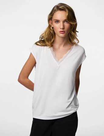 Pieces Pckamala Lace V-Neck Tee Jrs Noos Bc - White - XS