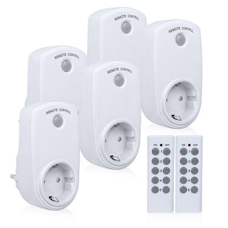 Set med 5 programmerbara eluttag, trådlös fjärrkontrolluttag med 2 fjärrkontroller 2