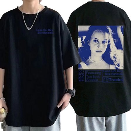 Sångerska Lana Del Rey T-shirt Blå räcken Musikalbum Kortärmade Grafiska T-shirts Vintage Harajuku T-shirts Streetwear Unisex