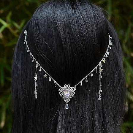 Fairycore Crystal Long Tassels Teardrop Hair Chains Fairy Elf Forest Hairclip for women
