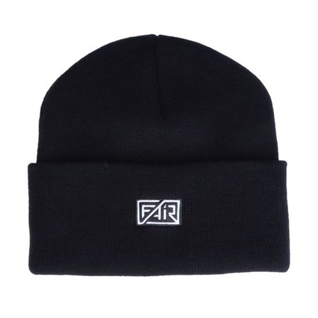 Fair - Svart cuff Beanie - Logo Black Cuff @ Hatstore