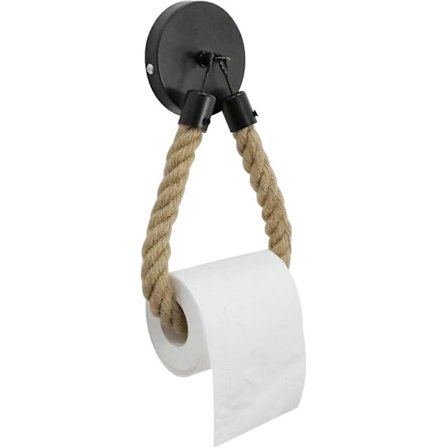 Toiletpapirholder i reb, vintage, vægmonteret, toiletpapirholder industriel reb hamp reb håndklædeholder med metalkrog - Qin