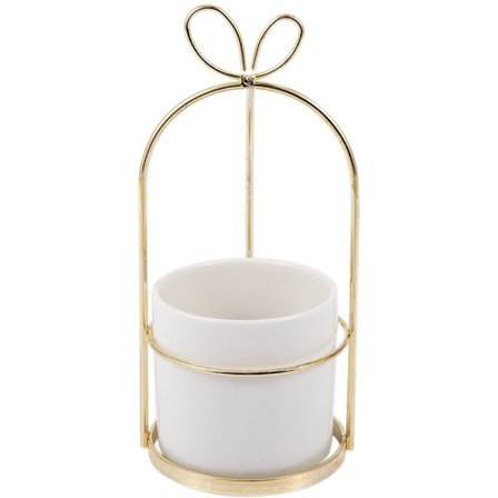 Moderne, ikke-porøs keramisk vase med gullramme Hvit porselen Hjemmedekorasjon Planteplanting Blomsterpotte Hvit + Gull Keramikk + Metall Rund Ramme