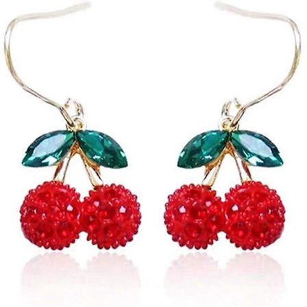 Söta 3D-frukt Röda körsbär Charm Tassel Örhängen 18K Guldförgyllda Kubisk Zirkonia Röda Körsbär Hängande Örhängen Färg4 -