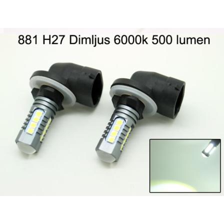 881 H27 Dimljus 500 Lumen Led 6000k M. 18st 3030smd Chip 2-pack Silvergrå
